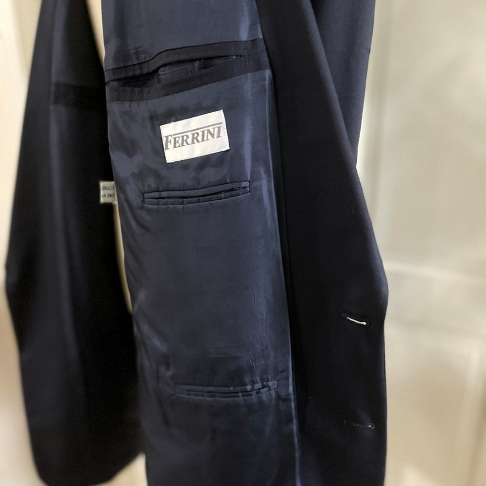 Ferrini Navy Wool Blazer Mens 46L Vintage Sports Coat Blue Single Breast - Picture 9 of 10